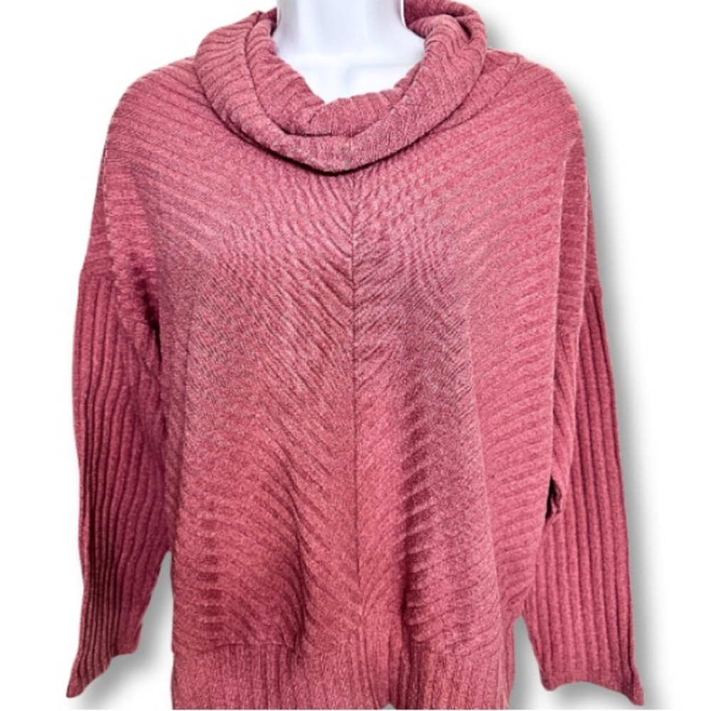 PARALLEL SKIES Sweater Beautiful Light Pink Cowl Neck Ribbed Knit Womens Size XL